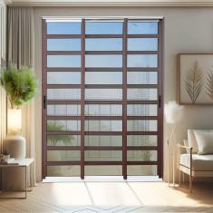 Imagem de Porta de Correr com Travessas 3 Folhas Moveis Sequenciais 210 X 240 Elite com Fecho Automático Vidro Mix Corten