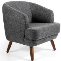 Imagem de Poltrona Decorativa com Pés de Madeira Tamara D02 Rústico Poliéster Chumbo C-469 - Lyam Decor