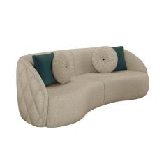 Imagem de Sofá Decorativo 318cm com Almofadas Redondas Clarke Linho Bege G45 - Gran Belo
