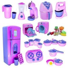 Imagem de Kit Cozinha Infantil Rosa Geladeira Air Fryer Legumes 38Pç - Altimar
