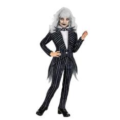 Imagem de Fantasia infantil de Jack Skellington do pesadelo com gravata borboleta, fantasia de Jack listrado preto e branco