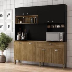 Imagem de Armario de Cozinha Compacta 8 Portas 1 Gaveta Core - Freijó/Nero - Kit