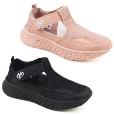 Imagem de Kit 2 Pares Tênis Sapatilha Sapato Runway Cindy Feminino, Preto, Nude,