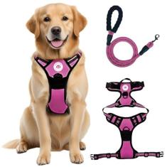 Imagem de Peitoral para animais de estimação antipuxão com 2 clipes de coleira, colete acolchoado macio ajustável, colete Oxford refletivo para animais de estimação com alça de controle fácil para cães grandes,