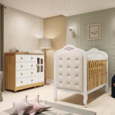 Imagem de Quarto de Bebê com Cômoda 1 Porta com Janela e Berço Capitonê 100% Mdf