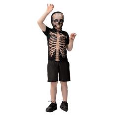 Imagem de Fantasia Caveira Infantil Esqueleto Trincado Hallowen Menino - Fantasi