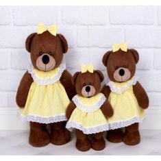 Imagem de Trio de ursos amore vestido baby poá - pelucia marrom - CKD CONFECÇÕES