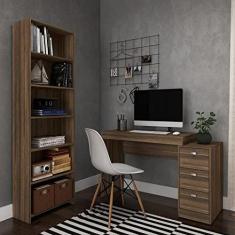 Imagem de Conjunto Home Office Escrivaninha 3 Gavetas Estante Livreiro 5 Prateleiras DJD Móveis