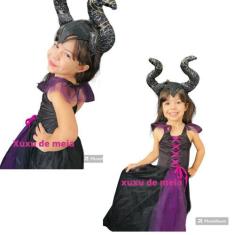 Imagem de Vestido Bruxa Infantil Lindo Fantasia malevola vestido e tiara Hallowe