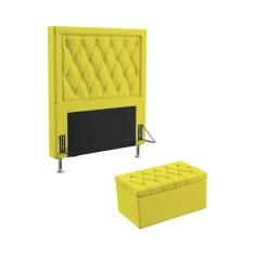 Imagem de Kit Cabeceira Estofada Centaurus 90 Para Cama de Solteiro e Calçadeira Sagitarius Sued  Aradecor