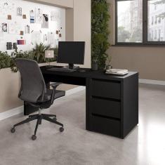 Imagem de Mesa de Escritório com Gaveteiro 170cm Ficus Cabecasa Madeiramadeira Preto