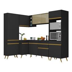 Imagem de Cozinha Completa de Canto Veneza Gb Multimóveis Mp2050 com Armário e Balcão Preta