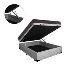 Imagem de Cama Box Baú Casal Colchão Espuma D33 + Box Suede Cinza Santo Box 56x138x188