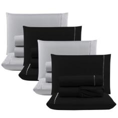 Imagem de Kit 4 Jogos Cama Lençol Casal Percal 400 Fios - Preto+Cinza - Casa Sca
