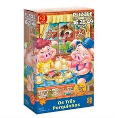 Imagem de Quebra Cabeça Puzzle Progressivo Monte Conte Três Porquinhos - Grow