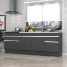 Imagem de Kit 2 Balcões c/ Rodapé Gabinete Pia 150cm e Cooktop 70cm Veneza Multimóveis MP2108.898 Preto/Branco