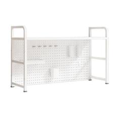 Imagem de Estante de bancada com moldura de metal e painéis perfurados, estante de mesa multiuso, organizador de mesa para mesa de computador