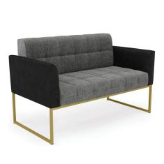 Imagem de Sofá Namoradeira 2 Lugares Base Industrial Dourado Elisa Preto-linho Grafite A26 D03 - D'rossi