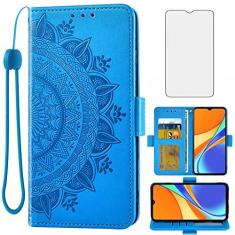 Imagem de Asuwish Capa carteira compatível com Xiaomi Redmi 9C e protetor de tela de vidro temperado porta-cartão de crédito flip acessórios alça de pulso suporte capa de celular para Redmi9C NFC Redme C9