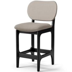 Imagem de Banqueta Baixa Bar Cozinha E Sala De Jantar Fixa Betta L02 Preto Linho Bege - Lyam Decor