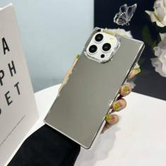 Imagem de Capa de espelho de maquiagem luxuosa com revestimento quadrado brilhante para iPhone 15 14 12 13 11 Pro Max Plus Slim Soft TPU capa de pára-choque à prova de choque, tira, para iPhone 14 Pro