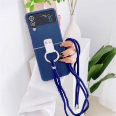 Imagem de Para Samsung Z Flip 4 3 Alça de ombro com pescoço Capa de telefone Anel moderno Capa de telefone para Samsung Z Flip 3 4 Capa traseira com corrente crossbody, azul escuro, para Samsung Z Flip 4