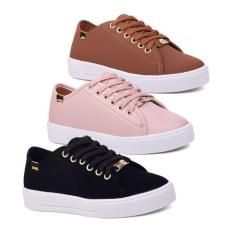 Imagem de Kit 3 Pares Tenis Casual Feminino Sola Alta Flatform Básico - Leila So