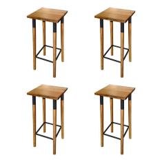 Imagem de Kit 4 Banquetas Bistro Industrial Colors Ferro E Madeira Maciça - Preta Preto
