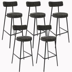 Imagem de Kit 05 Banquetas Altas Estrutura Em Aço Milão Linho Chumbo