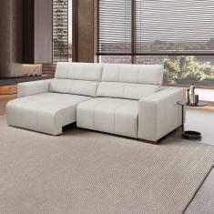 Imagem de Sofá Decorativo Barbosa 3 Lugares Sala De Estar 230cm Reclinável E Retrátil Couro Off White