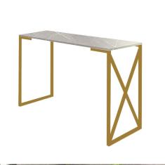 Imagem de Mesa Escrivaninha 90cm Bex Home Office Industrial Consultório Ferro Dourado mdf Marmorizado Cinza - Ahz Móveis
