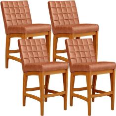 Imagem de Kit 04 Banquetas Baixa Cozinha Bancada Bar Sala Jantar Fixa Mila L02 Couríssimo Camel - Lyam Decor