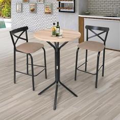 Imagem de Conjunto Bistrô Tampo 0,65m Redondo com 2 Banquetas Tubo Paris Preto/bege
