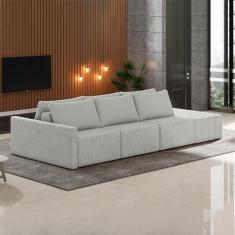 Imagem de Sofá Ilha Modulado Milos 312cm Puff Lateral Linho Cinza G33 - Gran Belo