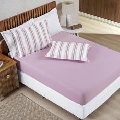 Imagem de Jogo de Lençol Mimis King 3 Peças Malha 100% Algodão Extra Macio - Rosê