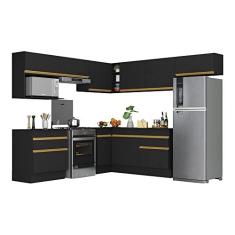 Imagem de Armário de Cozinha Completa de Canto com Rodapé Veneza Multimóveis V2106 Preto/dourado