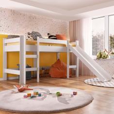 Imagem de Cama Elevada Infantil Solteiro Com Escorregador Branco 93 x 202 cm Clage Shop