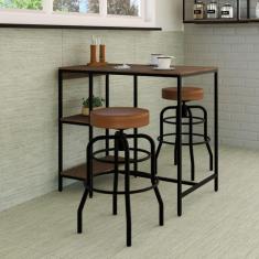 Imagem de Conjunto Mesa Bistrô 2 Banqueta Aço Giratória Espresso Móveis Nogal/Preto/Caramelo