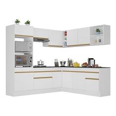 Imagem de Armário de Cozinha Completa de Canto com Rodapé Veneza Multimóveis V2080 Branco/dourado