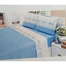 Imagem de Jg Lencol Casal Super King Bordados 4 Pcs Verde 200 Fios 100% Algodao 