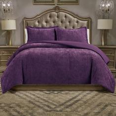 Imagem de Conjunto de edredom queen luxuoso de chenille, um edredom com duas fronhas, rosto sólido de chenille e costas de microfibra escovada sólida, aconchegante para todas as estações, macio, quente, peso