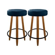 Imagem de Kit 2 Banqueta Média Madeira Reforçada Para Cozinha Bar Azul