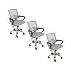 Imagem de Kit 3 Cadeiras de Escritório Begonia Mesh Ergonômico Cinza
