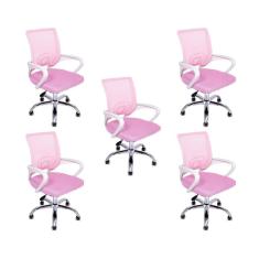 Imagem de Kit 5 Cadeiras de Escritório Begonia Mesh Ergonômico Rosa