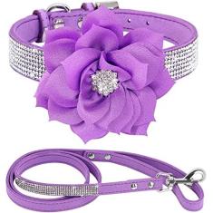 Imagem de Serijoars Conjunto combo de coleira de cachorro com strass de couro de camurça macio elegante e deslumbrante deslumbrante deslumbrante para animais de estimação, gato, cachorro, coleira para cães (XS: