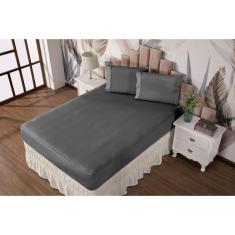 Imagem de Jogo de Cama Queen Lençol + Fronhas Malha Gel Prático Liso 3 pç Cinza