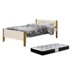Imagem de Cama Solteiro Simba Areia Fosco Com Pés Amadeirado E Colchão D33 Reller Móveis