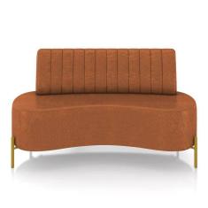 Imagem de Sofá 2 Lugares Living 160cm Pé Ferro Dourado Maraú Sint Pu K01 - D\`rossi Cor Nozes