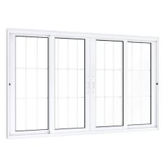 Imagem de Janela de Correr Alumínio Central 2 Folhas Móveis 2 Fixas com Grade Lucasa Eccellente  100cmx150cm Branco
