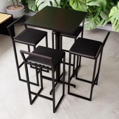 Imagem de Conjunto Mesa Alta Bar Bistrô Quadrada Preta 4 Banquetas Confort Estof